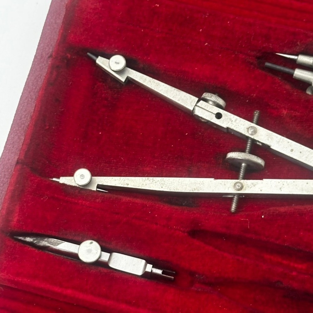 Vintage Howard Sutton Germany Drafting Tool Set Compass Architect Kit Red Case - Picture 4 of 12